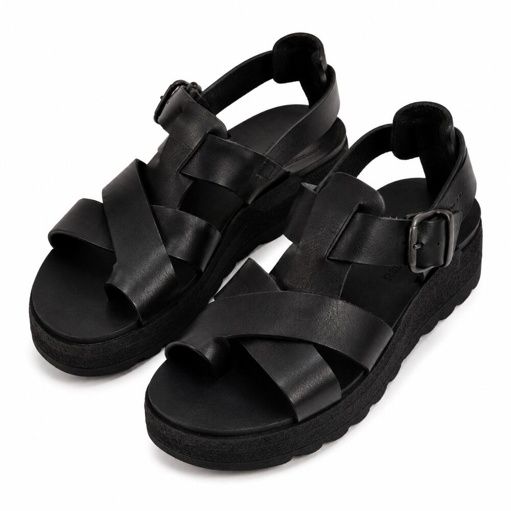 Jerusalem Sandals Black Leather Strappy Ankle Buckle Platform Sandal EU 40 NWT